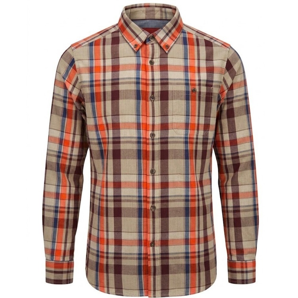 The North Face Mens Brown Orange Plaid Button Down Shirt Large L Long Sleeve